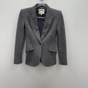 Lagence Grey Herringbone Wool Blazer Jacket with Gold Stripes Womens size 0